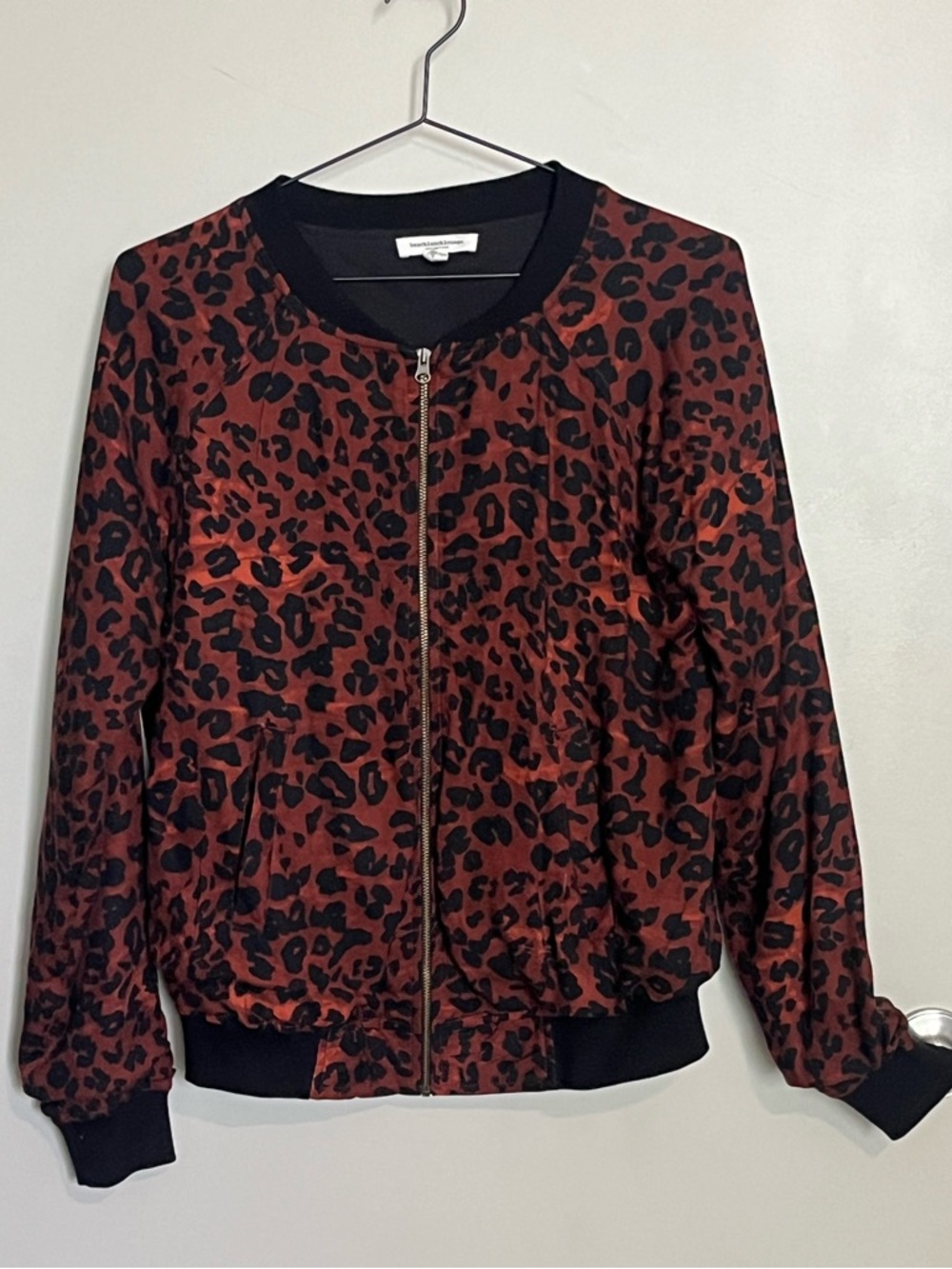 Beach Lunch Lounge Leopard Print Bomber Jacket - Rust/Black Punk Cheetah Sz S